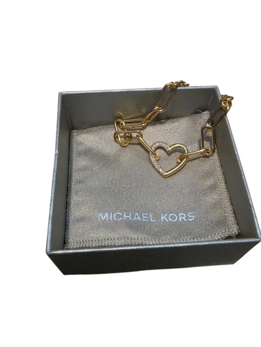 Michael Kors Gold Heart Pendant Link bracelet with Crystal Accents